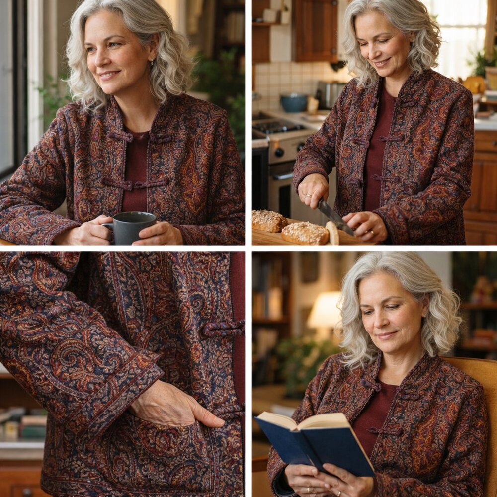 Vintage White Stag Tapestry Jacket | Paisley Boho | Chinese Knot Buttons